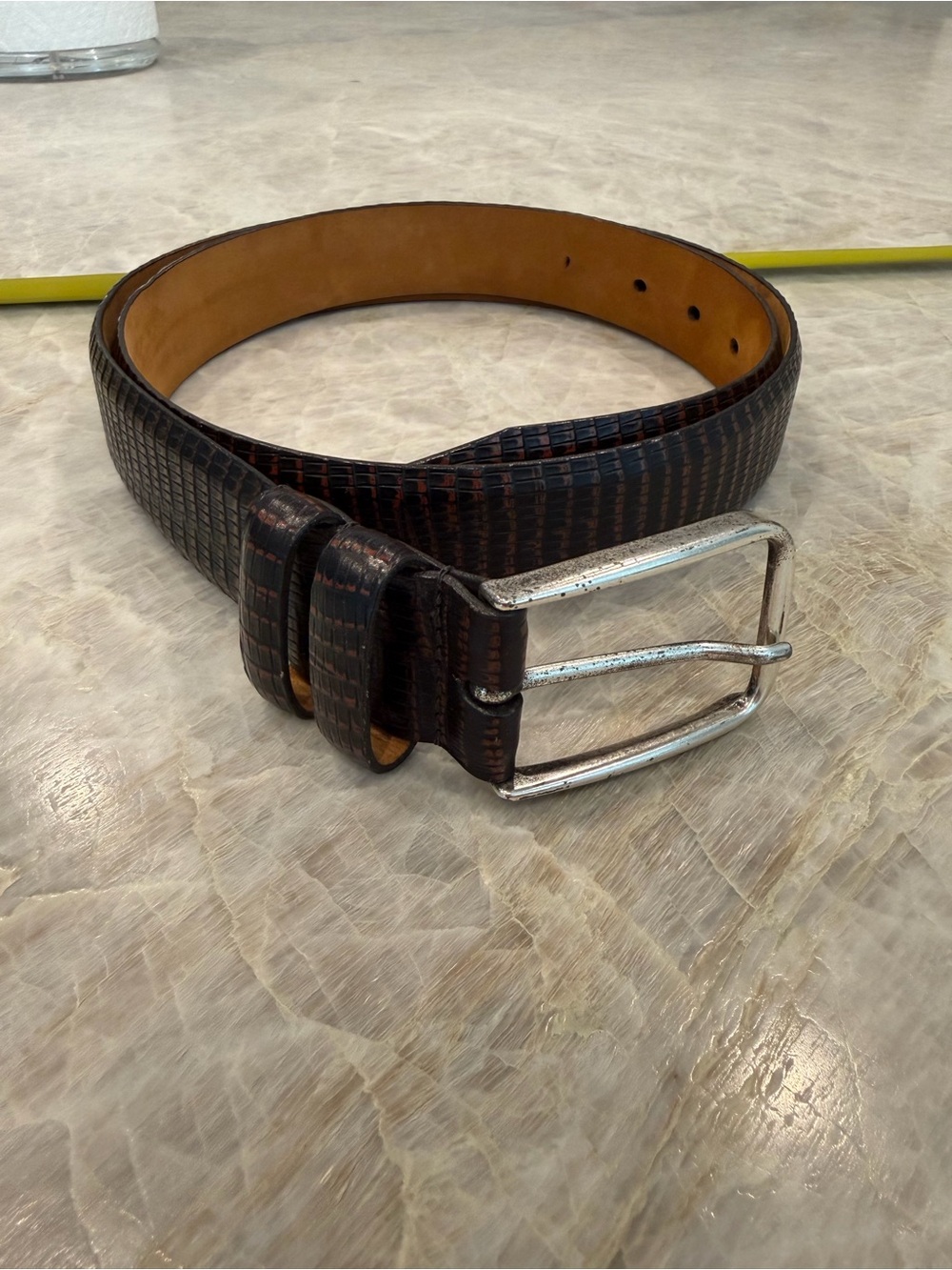 Remo Tulliani Dark Brown Textured Leather Belt with Silver Buckle